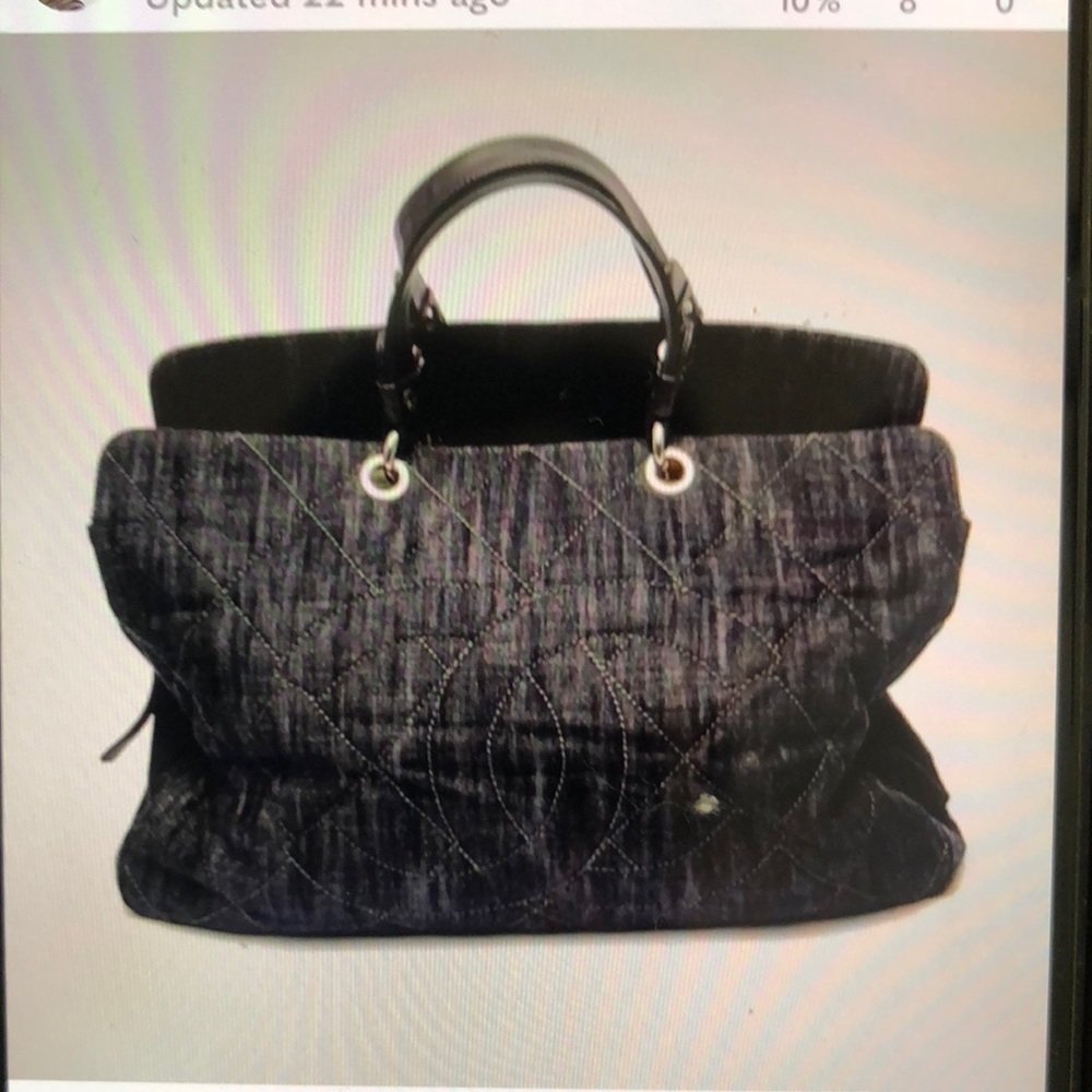 - Chanel black quilted denim timeless cc tote bag